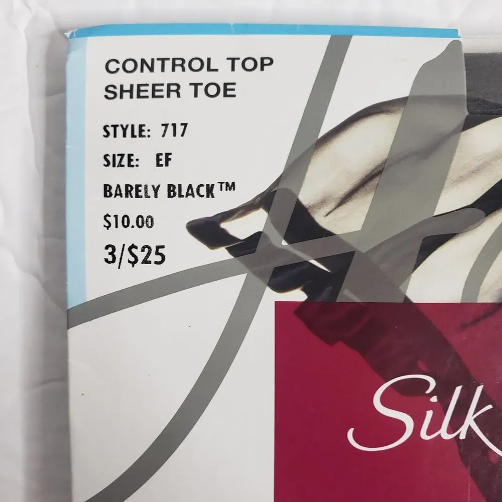 HANES Silk Reflections Control Top Barely Black Nylons Pantyhose Womens Size EF